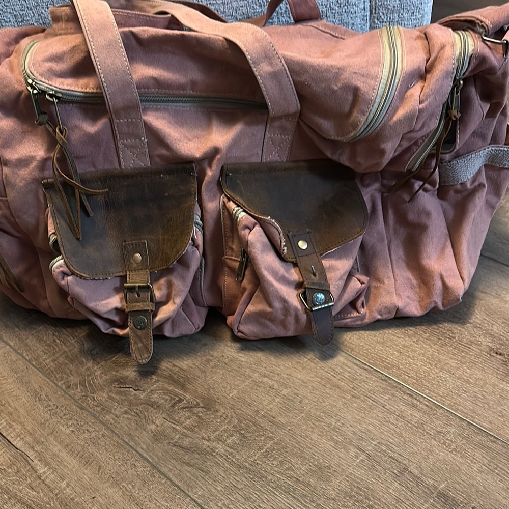 Pink and Brown Travel Bag with Durable Canvas